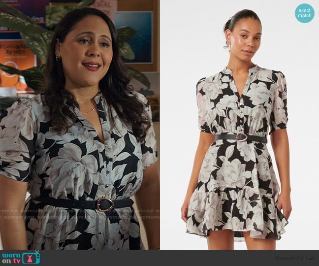 Forever New Floral Printed Puff Sleeves Belted A-Line Mini Dress worn by Tara (Ashley Holliday Tavares) on My Life with the Walter Boys