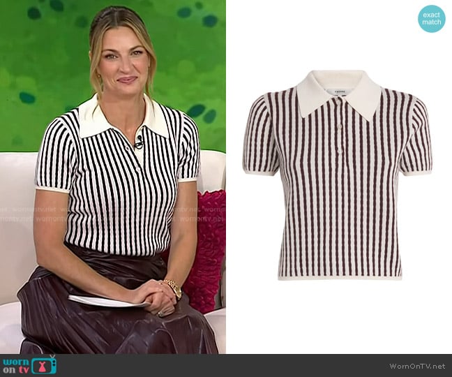 Frame The Cable Polo in Burgundy Multi worn by Erin Andrews on Today