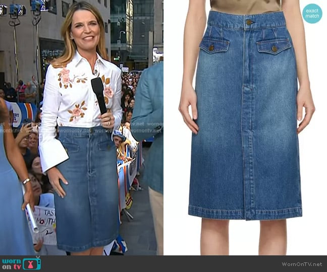Frame The Vent-Front Denim Midi-Skirt worn by Savannah Guthrie on Today