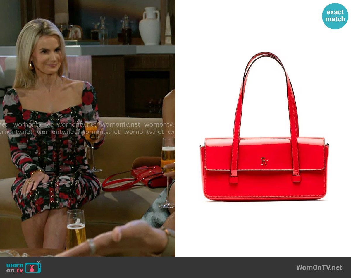 Frances Valentine Small Slim East-West Patent Leather Shoulder Bag worn by Vanessa McBride (Lauren Buglioli) on Beyond the Gates