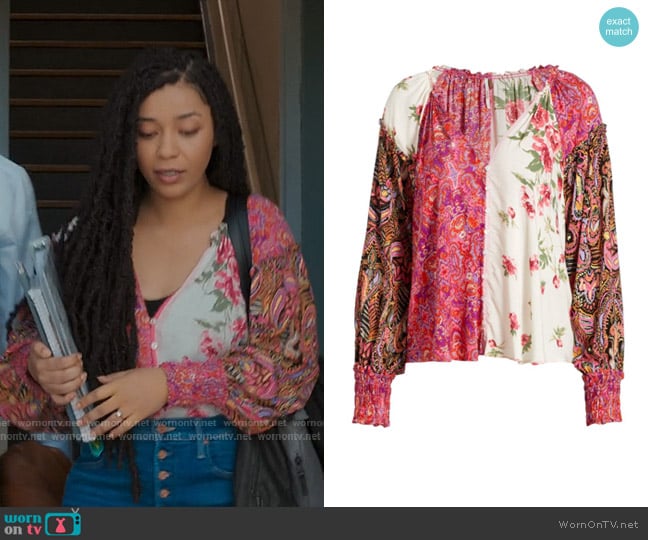 Free People Gemini Patchwork Blouse in Vintage Combo worn by Haley Young (Zoë Soul) on My Life with the Walter Boys