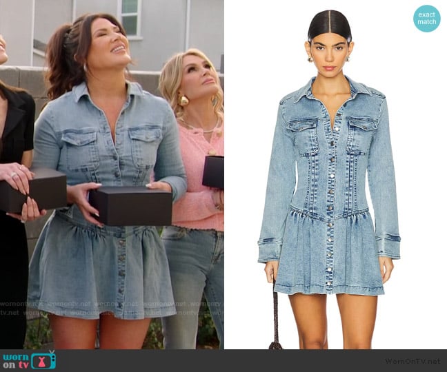 Free People Roadhouse Button-Front Mini Dress worn by Emily Simpson on The Real Housewives of Orange County