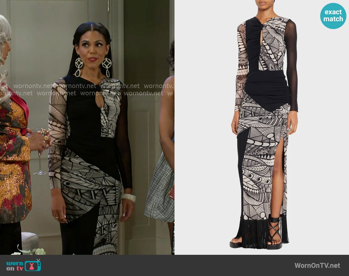 Fuzzi Cutout Fringe Tulle Gown worn by Dani Dupree (Karla Mosley) on Beyond the Gates