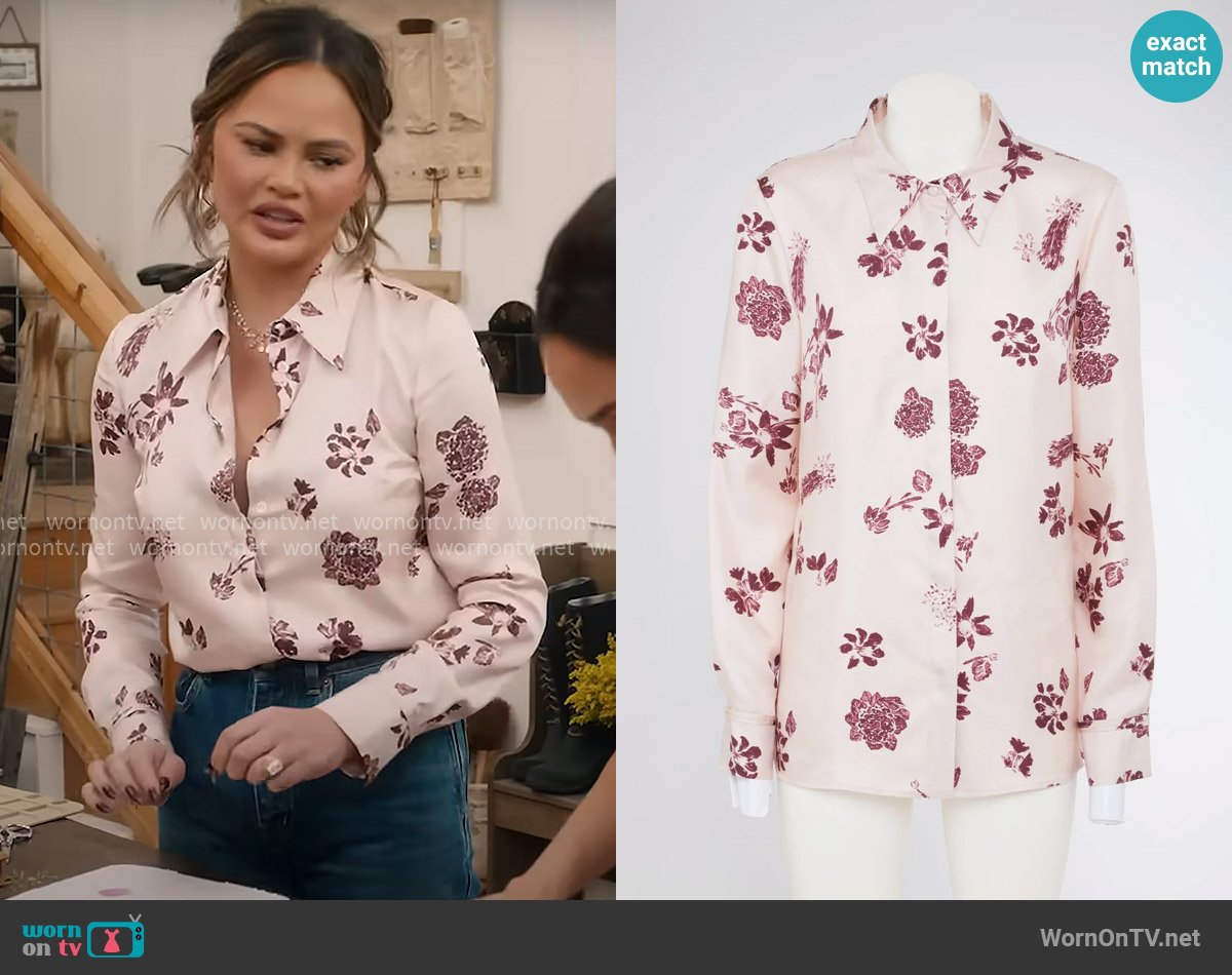 Gabriela Hearst Cruz Floral Silk Shirt worn by Chrissy Teigen on With Love Meghan