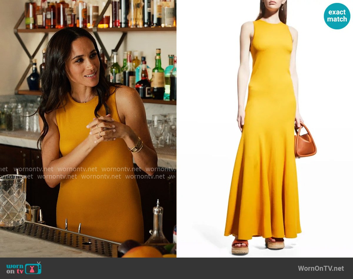 Gabriela Hearst Fiori Fit-and-Flare Wool Dress worn by Meghan Markle on With Love Meghan