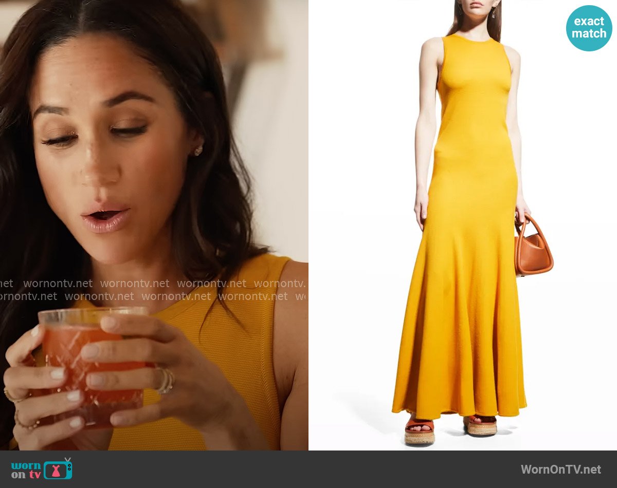 Gabriela Hearst Fiori Fit-and-Flare Wool Dress worn by Meghan Markle on With Love Meghan