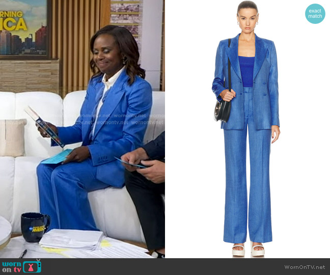 Gabriela Hearst Stephanie Blazer and Vesta Pant worn by Deborah Roberts on Good Morning America