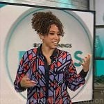 Gabrielle Kerr’s purple and red geometric print shirt and pants set on CBS Mornings