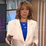 Gayle King’s beige pinstripe cropped blazer and pants on CBS Mornings