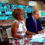 Gayle King’s floral sleeveless dress on CBS Mornings