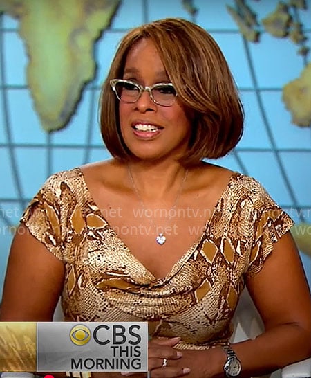 Gayle King's brown snakeskin print dress on CBS Mornings