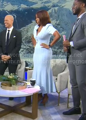 Gayle King's light blue knit midi dress on CBS Mornings