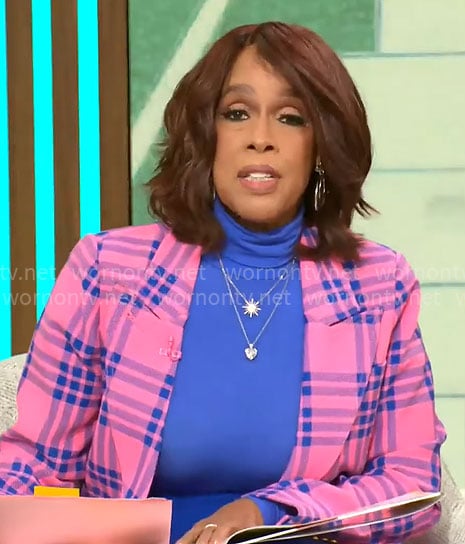 Gayle King's pink plaid blazer on CBS Mornings