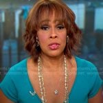 Gayle King’s teal v-neck dress on CBS Mornings