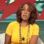 Gayle King’s yellow short sleeved midi dress on CBS Mornings