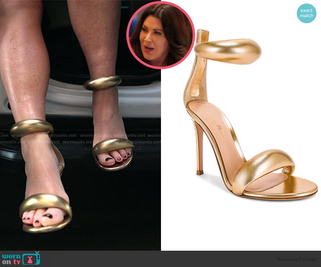 Gianvito Rossi 105mm Bijoux leather sandals worn by Emily Simpson on The Real Housewives of Orange County