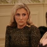 Gina’s metallic button shoulder dress on The Real Housewives of Orange County