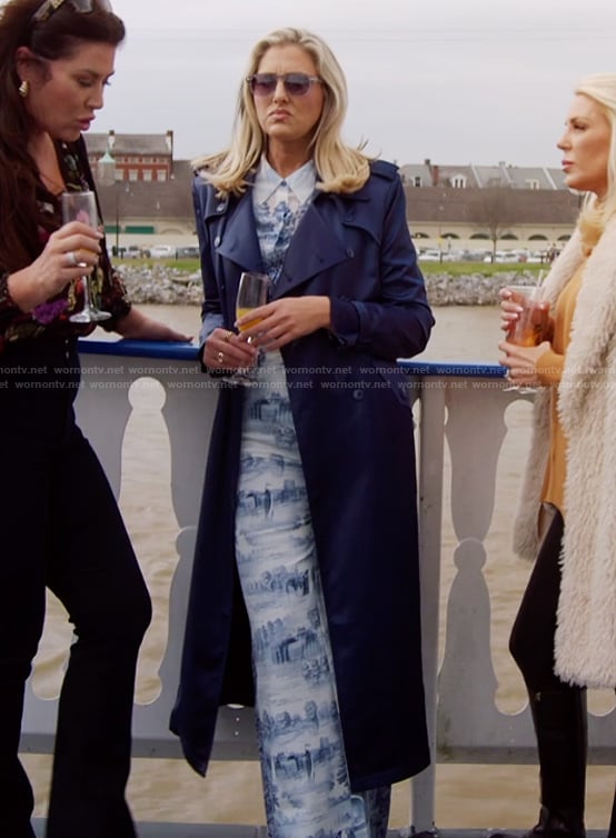 Gina's blue printed jacket and jeans on The Real Housewives of Orange County