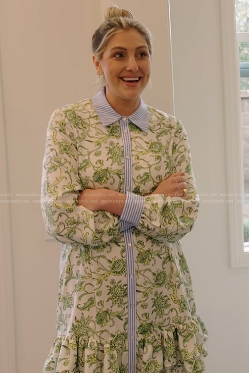 Gina's green floral print mini dress on The Real Housewives of Orange County