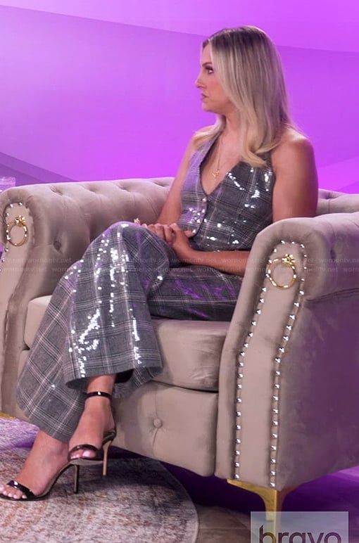 Gina's sequin plaid vest and pants on RHOC After Show
