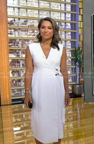 Ginger's white sleeveless wrap dress on Good Morning America