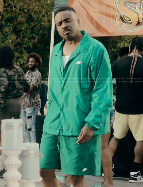 Green nike Jacket and shorts on The Chi