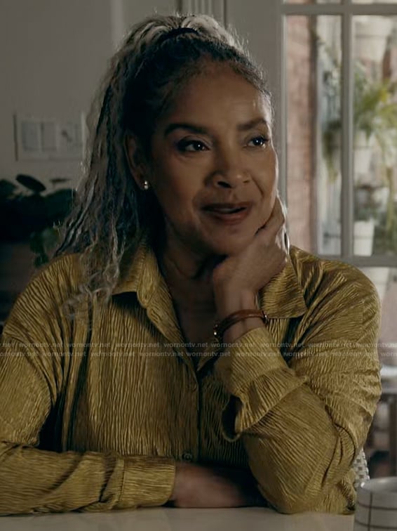 Green textured blouse on The Chi