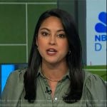 Valerie Castro’s green puff sleeve top on NBC News Daily