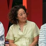 Sandra Oh’s green short sleeve shirtdress on Today