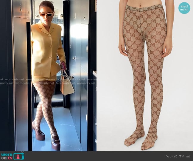 Gucci GG Supreme Tights in Brown worn by Stephanie Shojaee (Stephanie Shojaee) on The Real Housewives of Miami