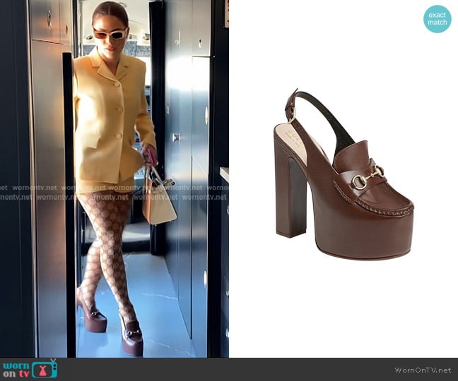 Gucci Ottavia Leather Platform Loafer Pumps in Chocolate worn by Stephanie Shojaee (Stephanie Shojaee) on The Real Housewives of Miami