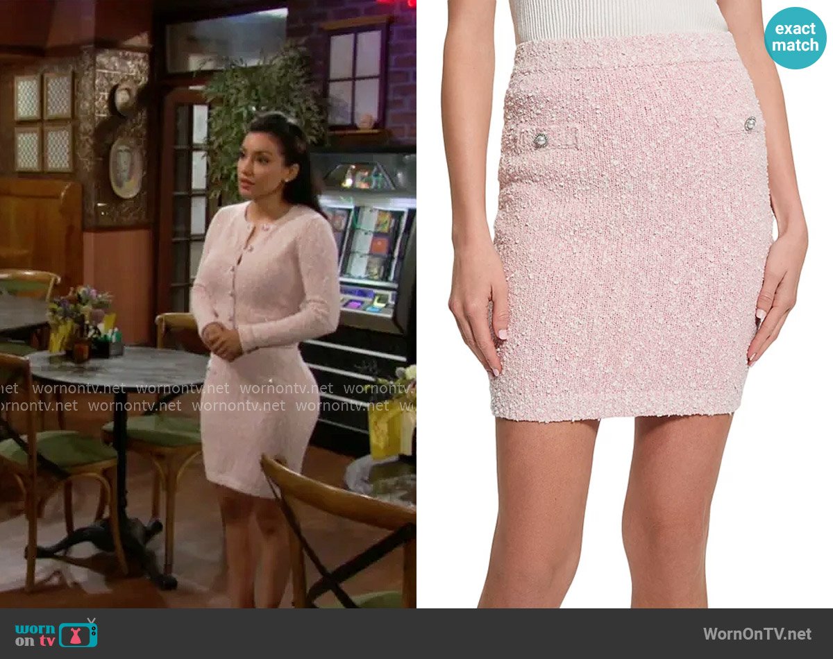 Guess Dorothy Boucle Mini Sweater Skirt worn by Audra Charles (Zuleyka Silver) on The Young and the Restless