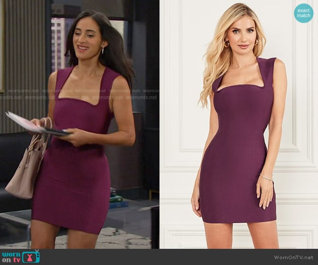 Guess Victoire Bandage Dress in Purple worn by Gabi Hernandez (Cherie Jimenez) on Days of our Lives