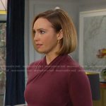 Gwen’s burgundy wrap front top and satin pants on Days of our Lives
