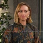 Gwen’s black floral tie neck top on Days of our Lives