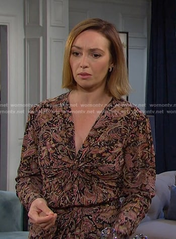 Gwen's black paisley print dress on Days of our Lives