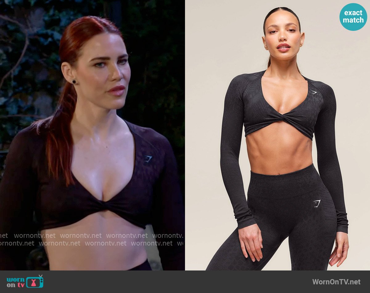 Gymshark Adapt X Whitney Animal Seamless Long Sleeve Top worn by Sally Spectra (Courtney Hope) on The Young and the Restless