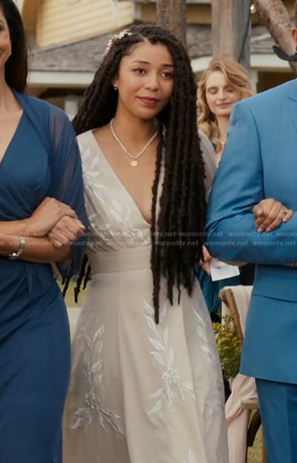 Haley’s floral embroidered gown on My Life with the Walter Boys