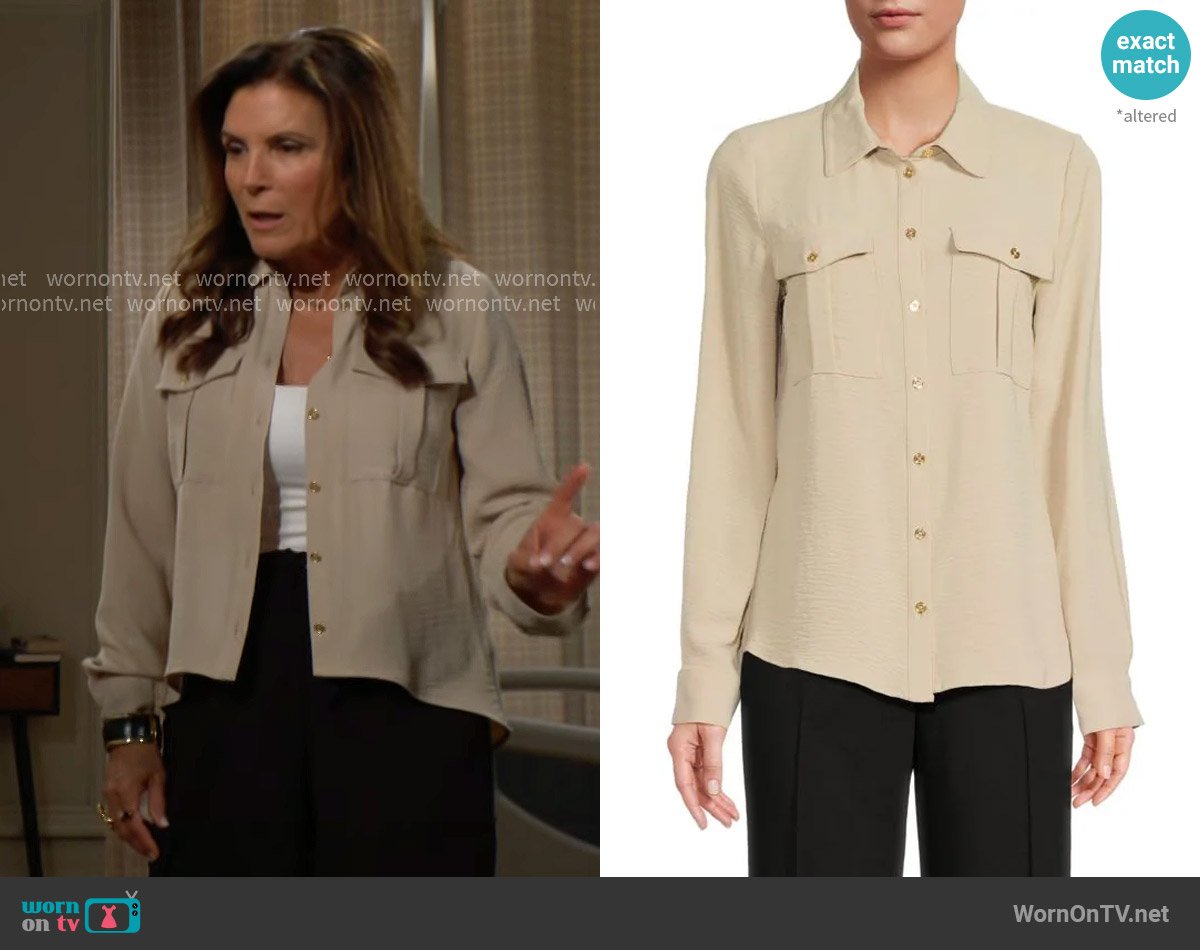 Halston Button-Front Patch Pocket Shirt worn by Sheila Carter (Kimberlin Brown) on The Bold and the Beautiful