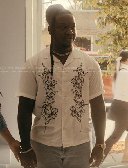 Hannibal’s white floral shirt on The Chi