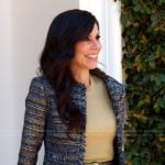 Heather’s blue metallic jacket and skirt on The Real Housewives of Orange County