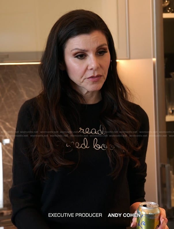Heather’s black embroidered sweater on The Real Housewives of Orange County