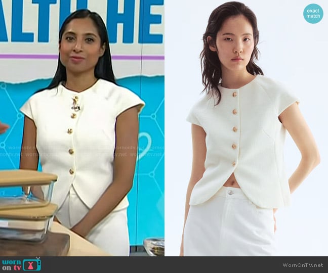 H&M Button Front Top in White worn by Dr. Roshini Rajapaksa on Today