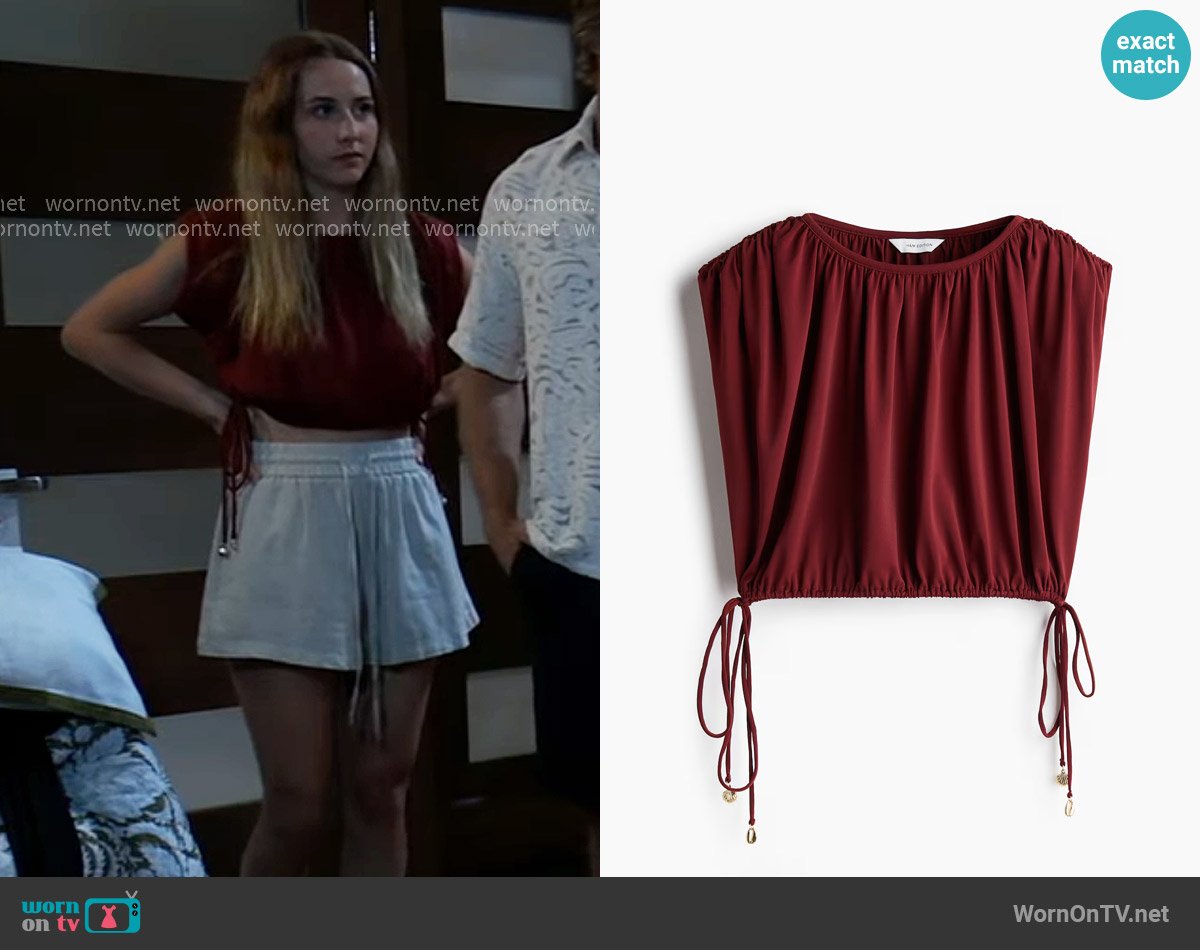 H&M Pleated Top in Burgundy worn by Josslyn Jacks (Eden McCoy) on General Hospital