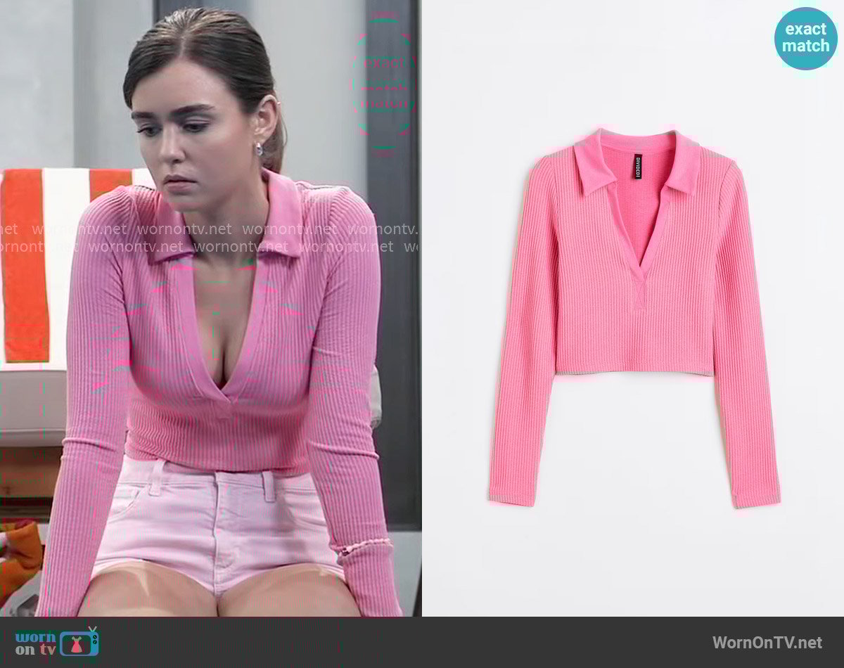 H&M Ribbed Top with Collar worn by Emma Scorpio-Drake (Braedyn Bruner) on General Hospital