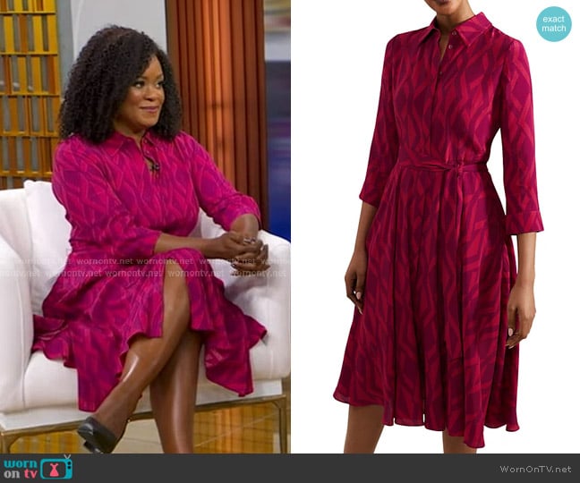 Hobbs Lainey Dress in Pink Multi worn by Ericka Sóuter on Good Morning America