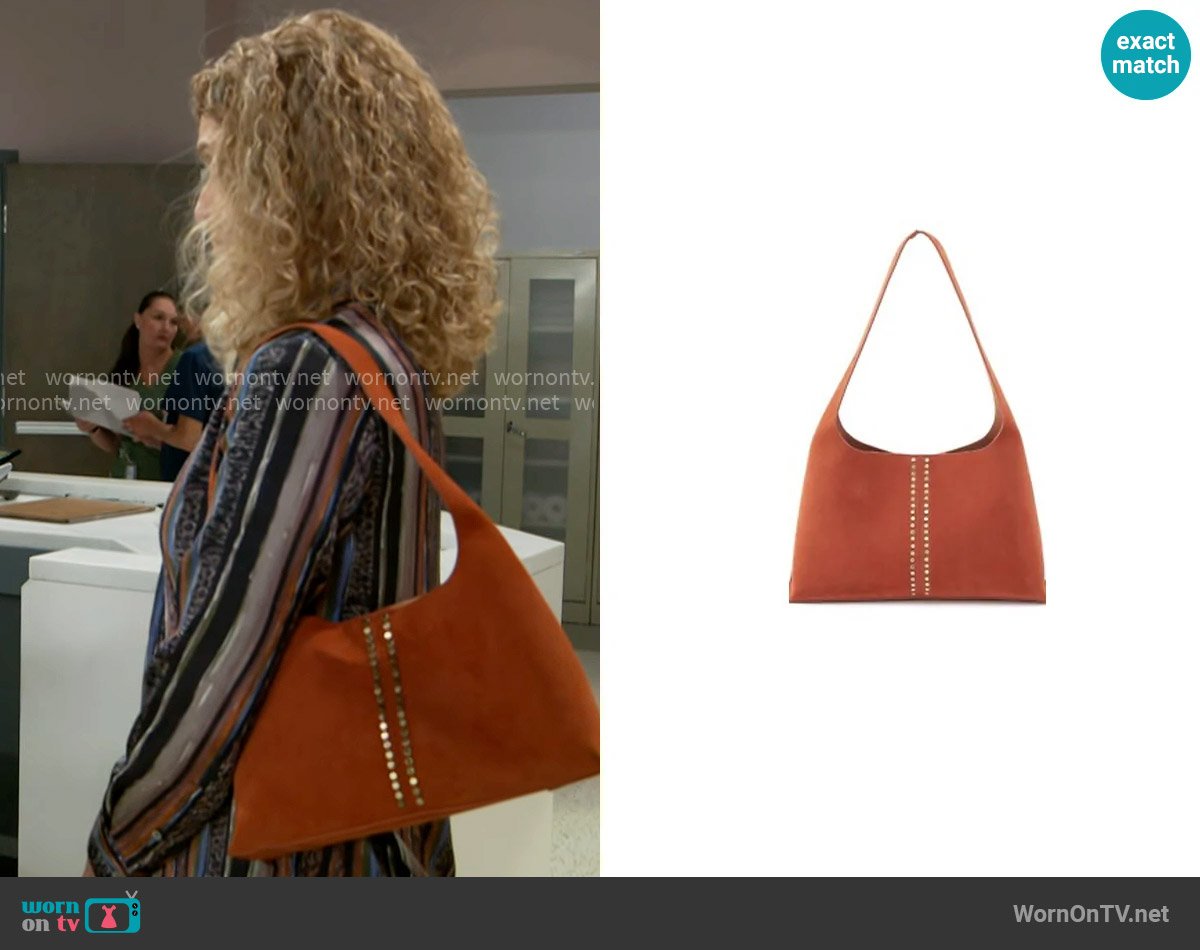 Hobo Joni Studded Bag in Cognac worn by Jan Morgan (Jerri Tubbs) on Beyond the Gates