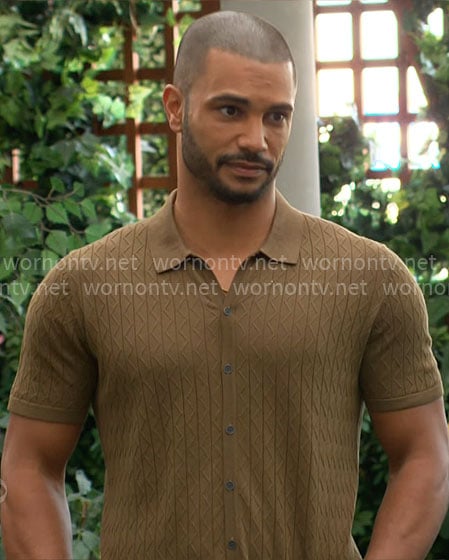 Holden's olive green chevron knit shirt on The Young and the Restless