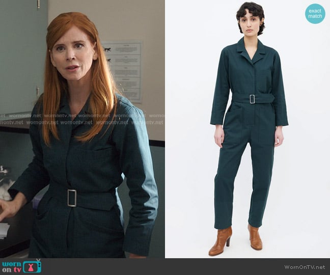 Horses Atelier Field Jumpsuit in Forest Green worn by Katherine Walter (Sarah Rafferty) on My Life with the Walter Boys