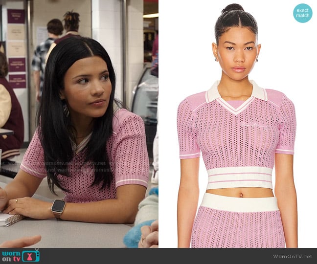 House of Sunny Cropped Sports Top in Blush worn by Jackie Howard (Nikki Rodriguez) on My Life with the Walter Boys